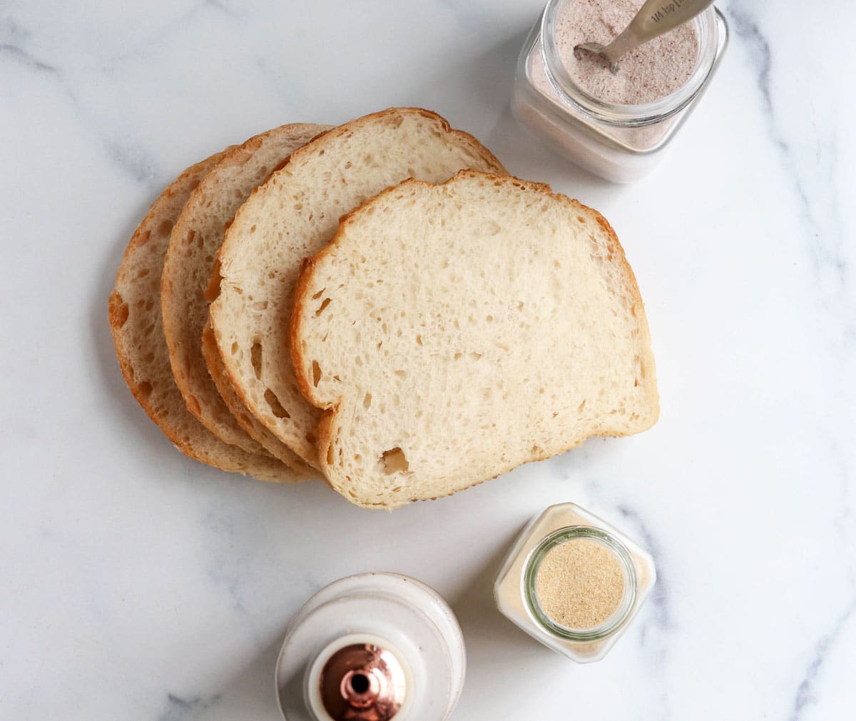 crouton ingredients on marble surface