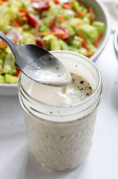 lemon tahini dressing in a jar
