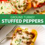 ground turkey stuffed peppers pin for pinterest.